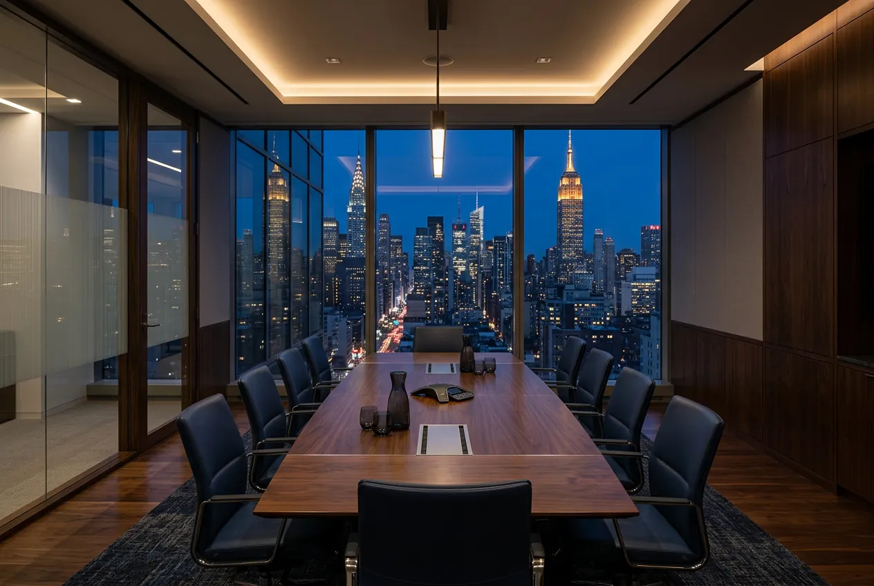 Sala de juntas premium con vista al skyline de Midtown Manhattan